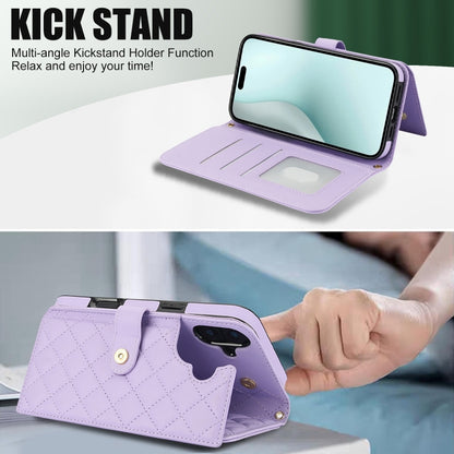 For iPhone 16 Crossbody Multifunction Rhombic Leather Phone Case(Purple) - iPhone 16 Cases by PMC Jewellery | Online Shopping South Africa | PMC Jewellery | Buy Now Pay Later Mobicred