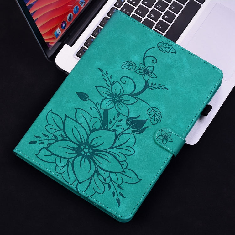 For Nokia T21 Lily Embossed Leather Tablet Case(Green) - Nokia by PMC TechLife | Online Shopping South Africa | PMC TechLife | Buy Now Pay Later Mobicred