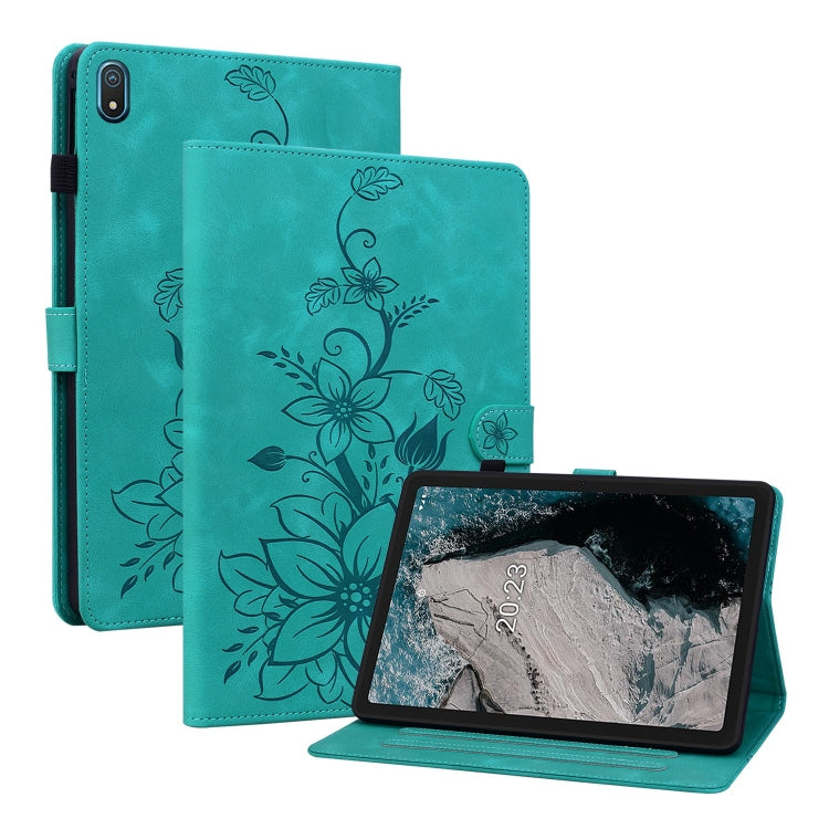 For Nokia T20 10.4 2021 Lily Embossed Leather Tablet Case(Green) - Nokia by PMC TechLife | Online Shopping South Africa | PMC TechLife | Buy Now Pay Later Mobicred
