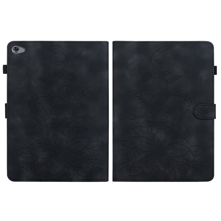For Huawei MediaPad M5 Lite 10 / C5 10.1 Lily Embossed Leather Tablet Case(Black) - Huawei by PMC TechLife | Online Shopping South Africa | PMC TechLife | Buy Now Pay Later Mobicred