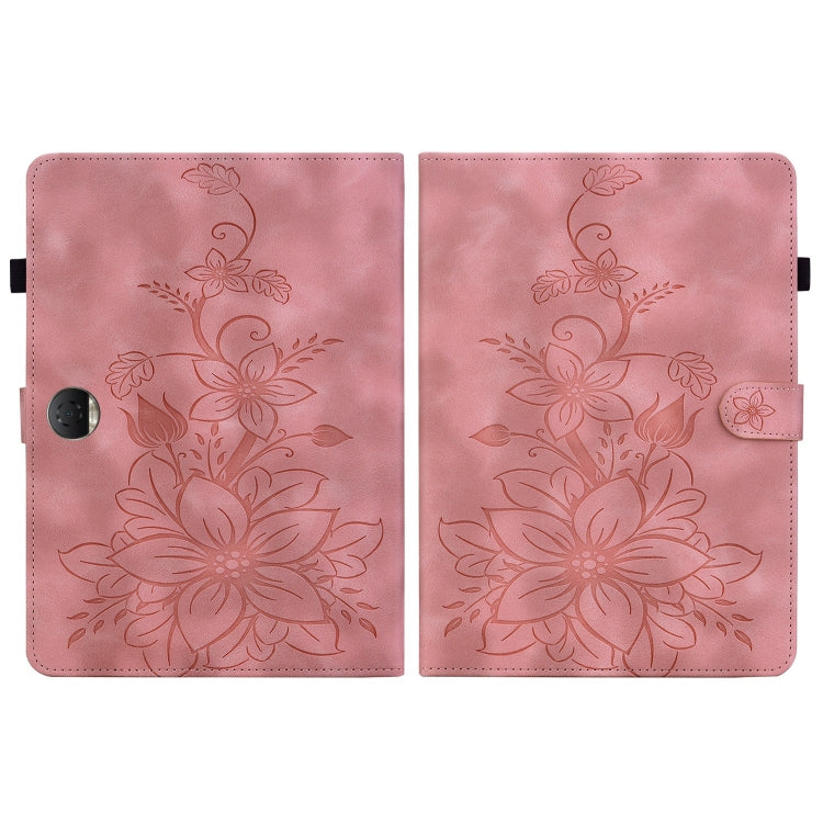 For Honor Pad 9 12.1 Lily Embossed Leather Tablet Case(Pink) - Honor by PMC TechLife | Online Shopping South Africa | PMC TechLife | Buy Now Pay Later Mobicred