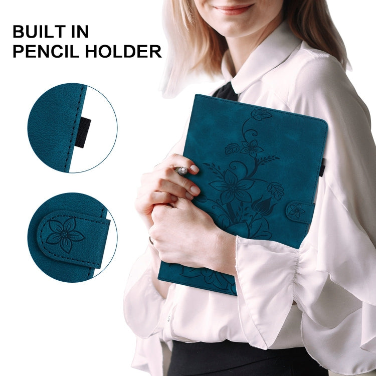 For Honor Pad X8 Pro / X9 2023 Lily Embossed Leather Tablet Case(Dark Blue) - Honor by PMC TechLife | Online Shopping South Africa | PMC TechLife | Buy Now Pay Later Mobicred