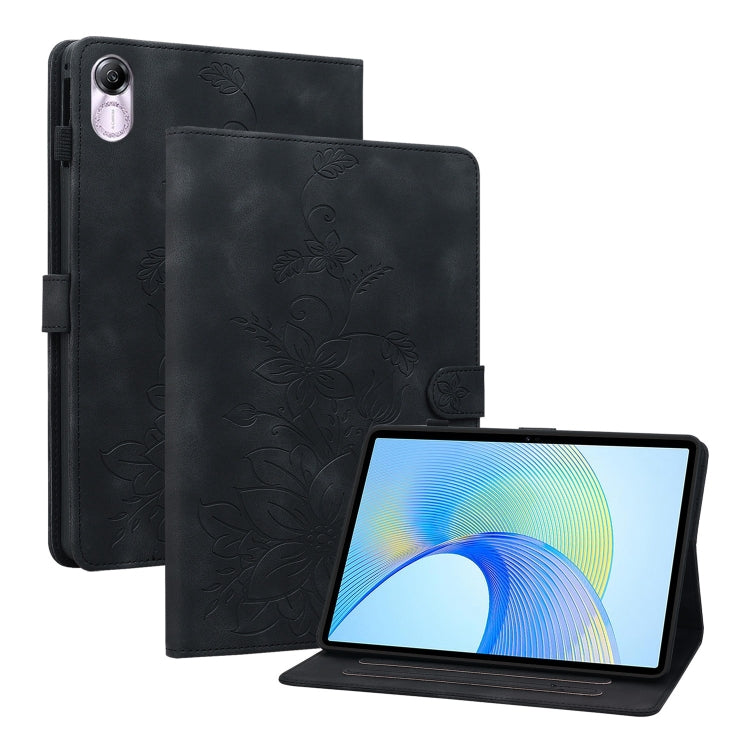 For Honor Pad X8 Pro / X9 2023 Lily Embossed Leather Tablet Case(Black) - Honor by PMC TechLife | Online Shopping South Africa | PMC TechLife | Buy Now Pay Later Mobicred