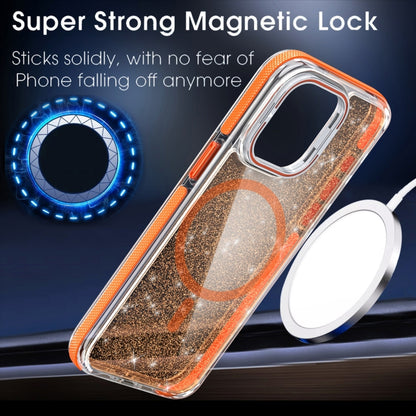 For iPhone 16 Two-color Glitter Powder Lens Holder Magsafe Phone Case(Black) - iPhone 16 Cases by PMC Jewellery | Online Shopping South Africa | PMC Jewellery | Buy Now Pay Later Mobicred