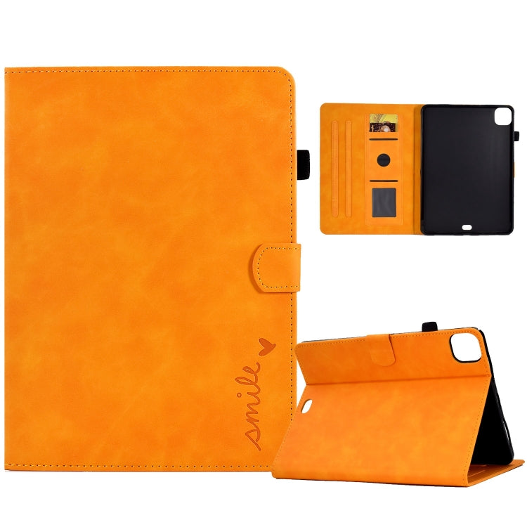 For iPad Pro 11 2024 Embossed Smile Smart Leather Tablet Case(Khaki) - iPad Pro 11 2024 Cases by PMC TechLife | Online Shopping South Africa | PMC TechLife | Buy Now Pay Later Mobicred