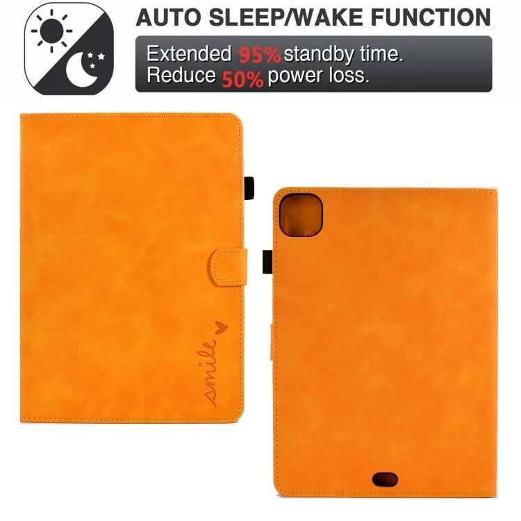 For iPad Pro 11 2024 Embossed Smile Smart Leather Tablet Case(Khaki) - iPad Pro 11 2024 Cases by PMC TechLife | Online Shopping South Africa | PMC TechLife | Buy Now Pay Later Mobicred