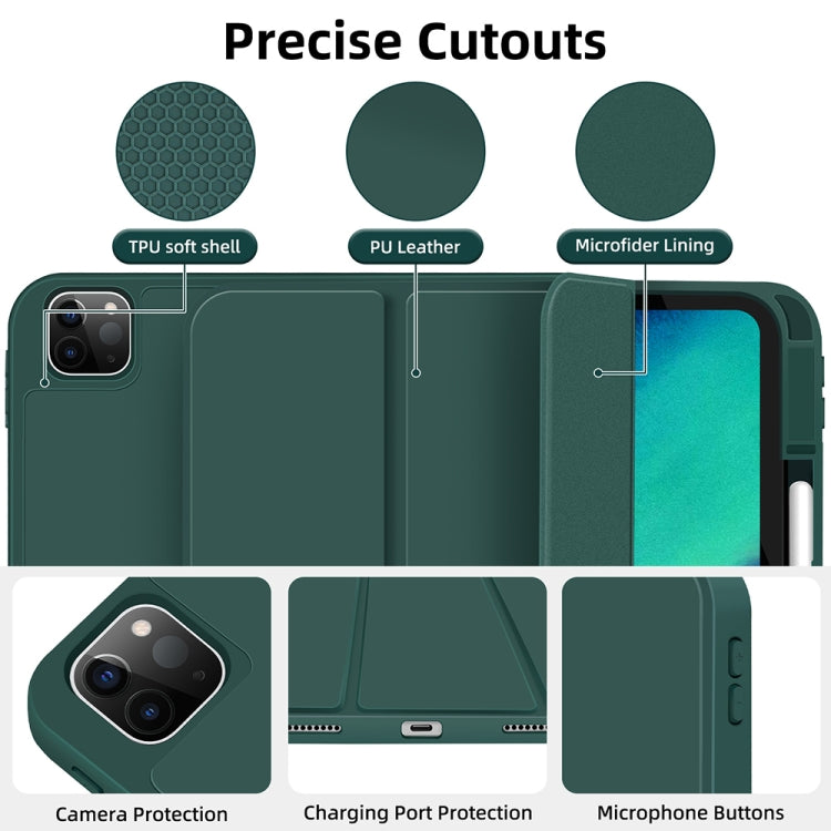For iPad Pro 11 2024 3-fold TPU Smart Leather Tablet Case with Pen Slot(Dark Green) - iPad Pro 11 2024 Cases by PMC TechLife | Online Shopping South Africa | PMC TechLife | Buy Now Pay Later Mobicred