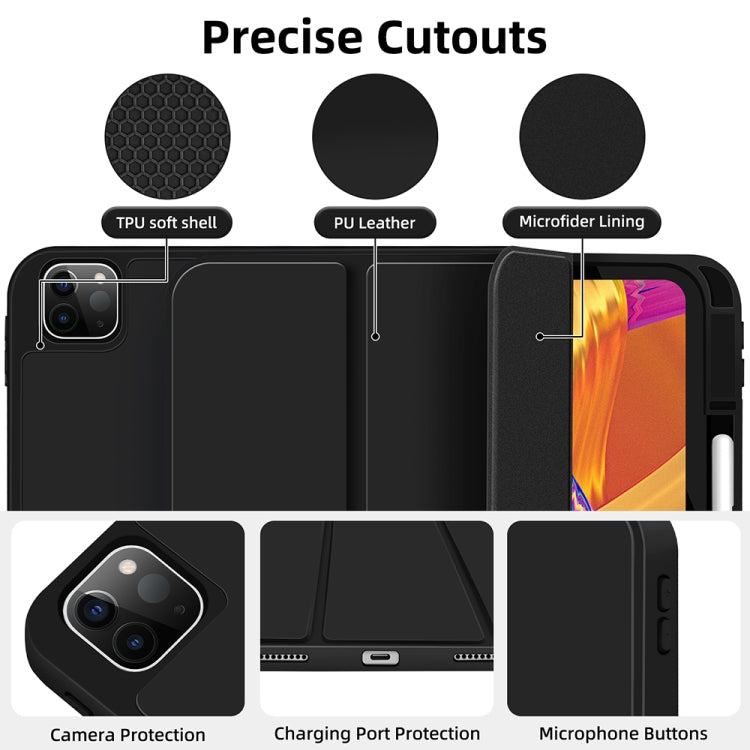 For iPad Pro 11 2024 3-fold TPU Smart Leather Tablet Case with Pen Slot(Black) - iPad Pro 11 2024 Cases by PMC TechLife | Online Shopping South Africa | PMC TechLife | Buy Now Pay Later Mobicred