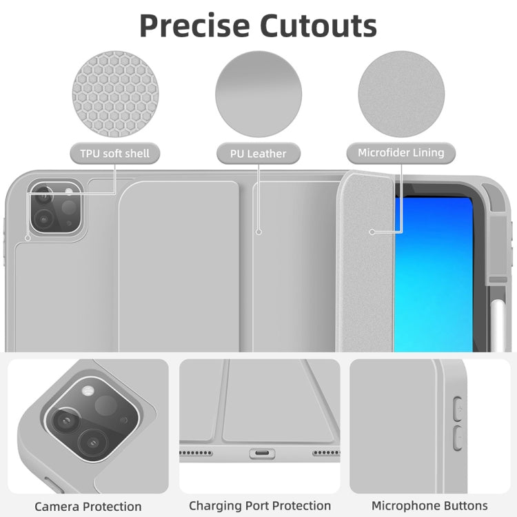 For iPad Pro 11 2024 3-fold TPU Smart Leather Tablet Case with Pen Slot(Grey) - iPad Pro 11 2024 Cases by PMC TechLife | Online Shopping South Africa | PMC TechLife | Buy Now Pay Later Mobicred