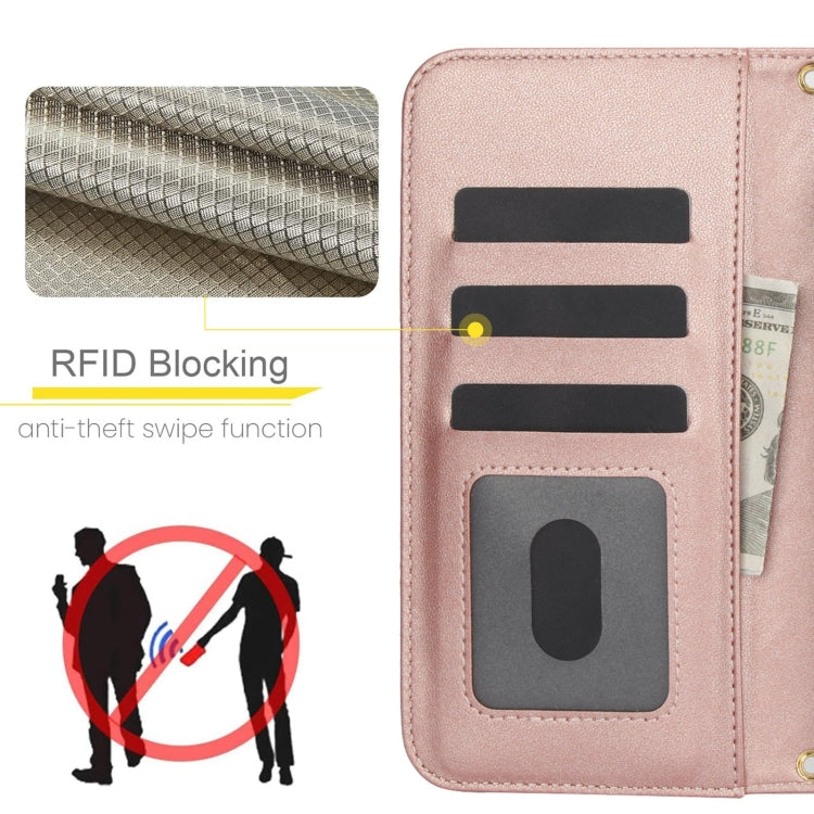 For Google Pixel 6a Crossbody Multifunction Rhombic Leather Phone Case(Rose Gold) - Google Cases by PMC TechLife | Online Shopping South Africa | PMC TechLife | Buy Now Pay Later Mobicred