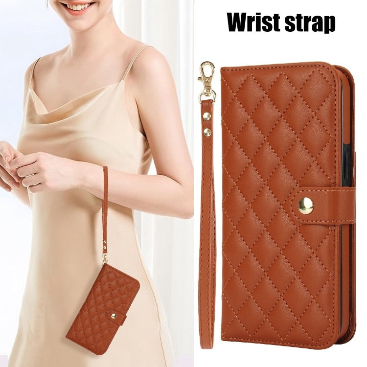 For Google Pixel 8 Crossbody Multifunction Rhombic Leather Phone Case(Brown) - Google Cases by PMC TechLife | Online Shopping South Africa | PMC TechLife | Buy Now Pay Later Mobicred