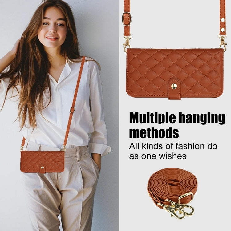 For Google Pixel 8 Crossbody Multifunction Rhombic Leather Phone Case(Brown) - Google Cases by PMC TechLife | Online Shopping South Africa | PMC TechLife | Buy Now Pay Later Mobicred