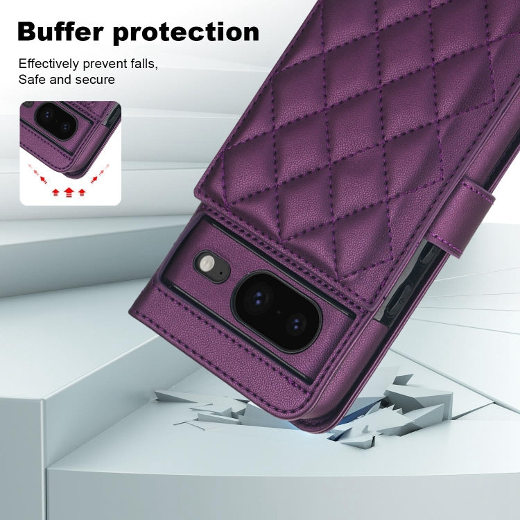 For Google Pixel 8a Crossbody Multifunction Rhombic Leather Phone Case(Dark Purple) - Google Cases by PMC TechLife | Online Shopping South Africa | PMC TechLife | Buy Now Pay Later Mobicred