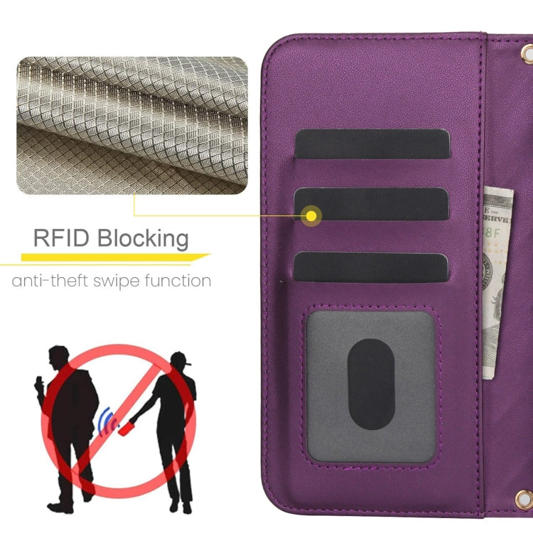 For Google Pixel 8a Crossbody Multifunction Rhombic Leather Phone Case(Dark Purple) - Google Cases by PMC TechLife | Online Shopping South Africa | PMC TechLife | Buy Now Pay Later Mobicred