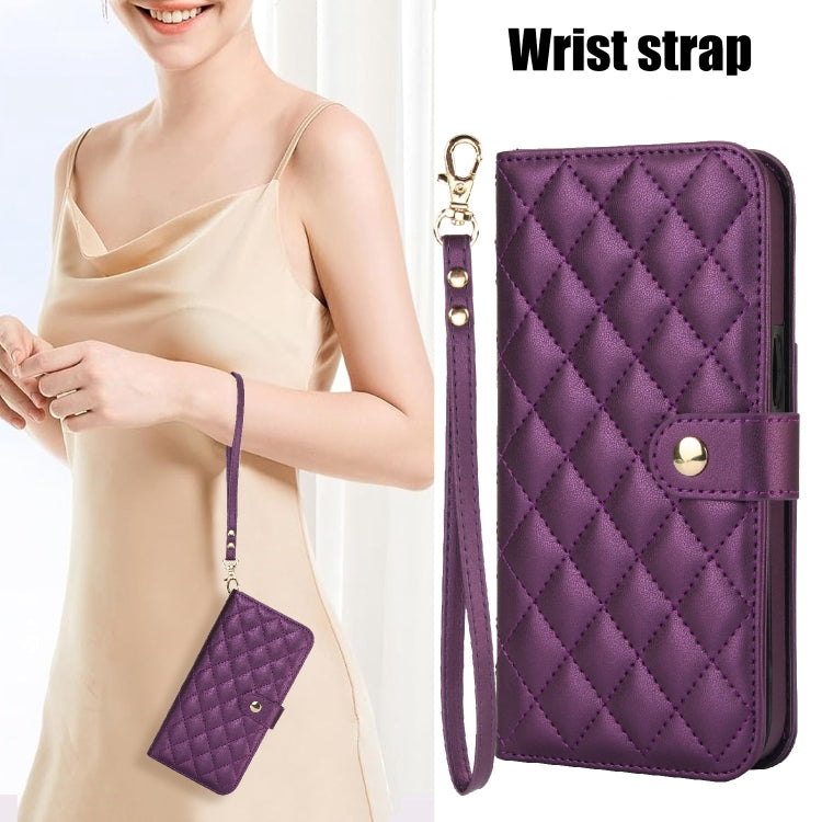 For Google Pixel 8 Pro Crossbody Multifunction Rhombic Leather Phone Case(Dark Purple) - Google Cases by PMC TechLife | Online Shopping South Africa | PMC TechLife | Buy Now Pay Later Mobicred