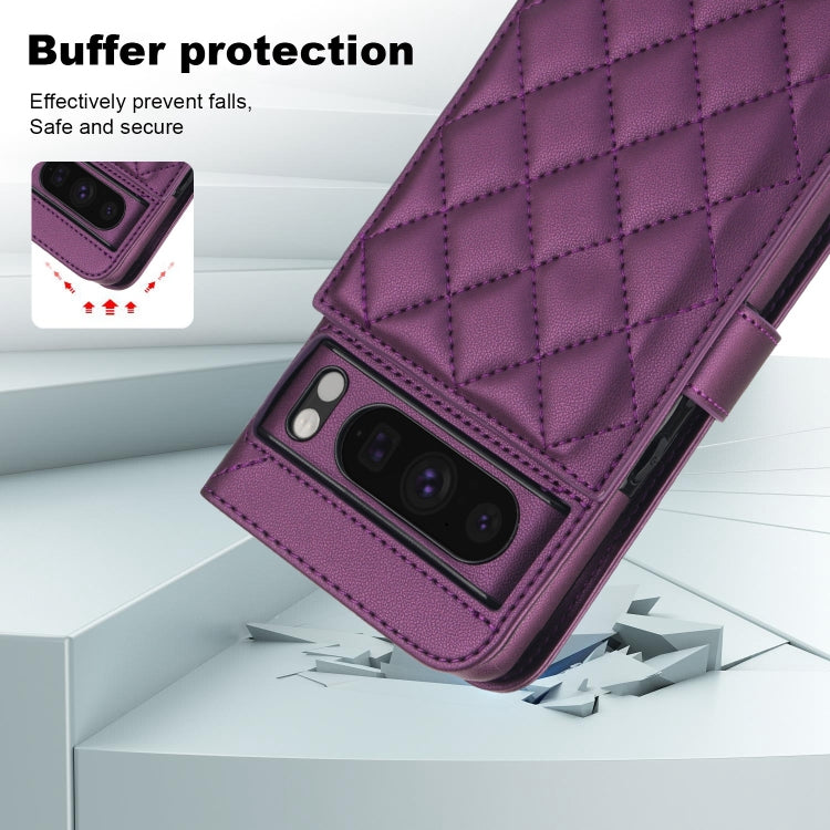 For Google Pixel 8 Pro Crossbody Multifunction Rhombic Leather Phone Case(Dark Purple) - Google Cases by PMC TechLife | Online Shopping South Africa | PMC TechLife | Buy Now Pay Later Mobicred
