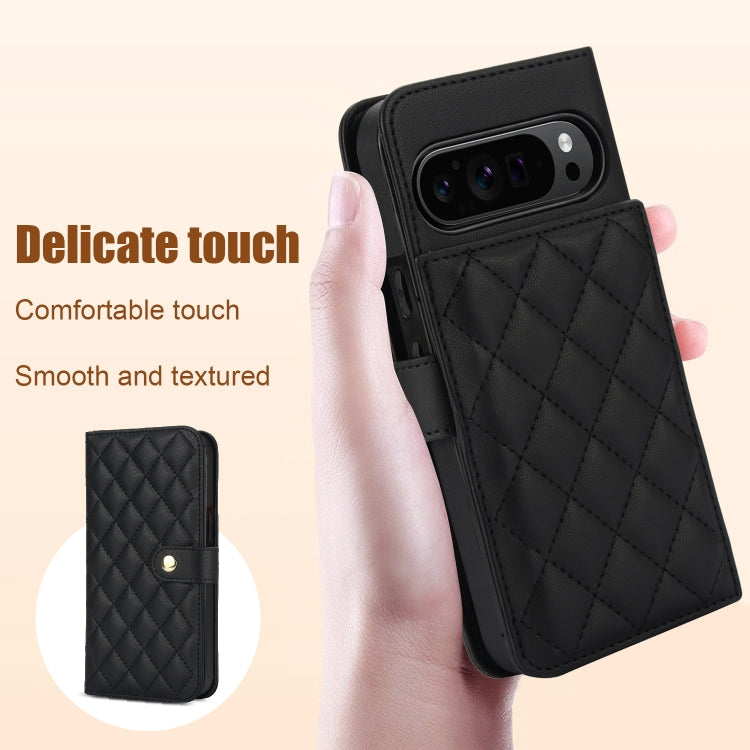 For Google Pixel 9 Crossbody Multifunction Rhombic Leather Phone Case(Black) - Google Cases by PMC TechLife | Online Shopping South Africa | PMC TechLife | Buy Now Pay Later Mobicred