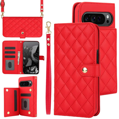 For Google Pixel 9 Crossbody Multifunction Rhombic Leather Phone Case(Red) - Google Cases by PMC Jewellery | Online Shopping South Africa | PMC Jewellery | Buy Now Pay Later Mobicred