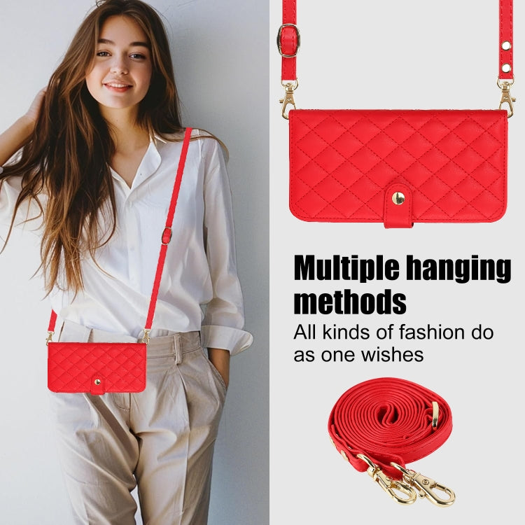 For Google Pixel 9 Crossbody Multifunction Rhombic Leather Phone Case(Red) - Google Cases by PMC TechLife | Online Shopping South Africa | PMC TechLife | Buy Now Pay Later Mobicred