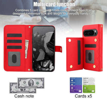 For Google Pixel 9 Pro XL Crossbody Multifunction Rhombic Leather Phone Case(Red) - Google Cases by PMC Jewellery | Online Shopping South Africa | PMC Jewellery | Buy Now Pay Later Mobicred