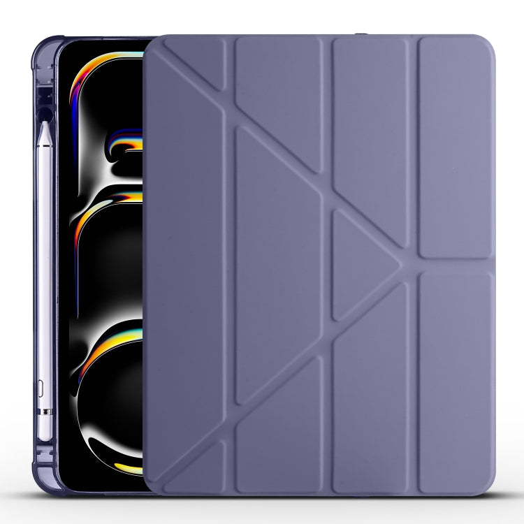 For iPad Pro 11 2024 Multi-folding TPU Leather Smart Tablet Case with Pen Slot(Lavender Purple) - iPad Pro 11 2024 Cases by PMC TechLife | Online Shopping South Africa | PMC TechLife | Buy Now Pay Later Mobicred