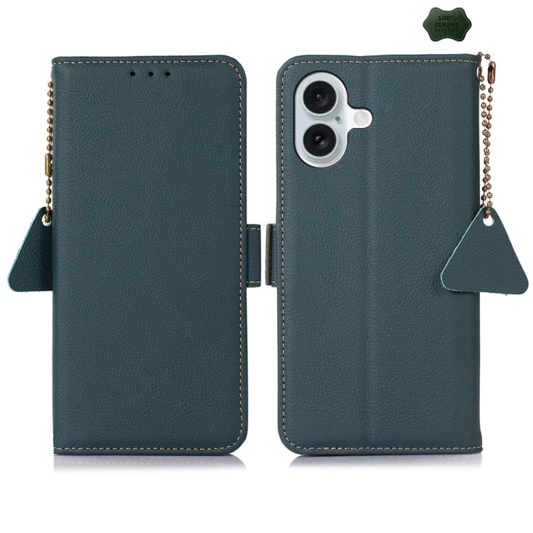 For iPhone 16 Side-Magnetic TJ Genuine Leather RFID Phone Case(Green) - iPhone 16 Cases by PMC TechLife | Online Shopping South Africa | PMC TechLife | Buy Now Pay Later Mobicred