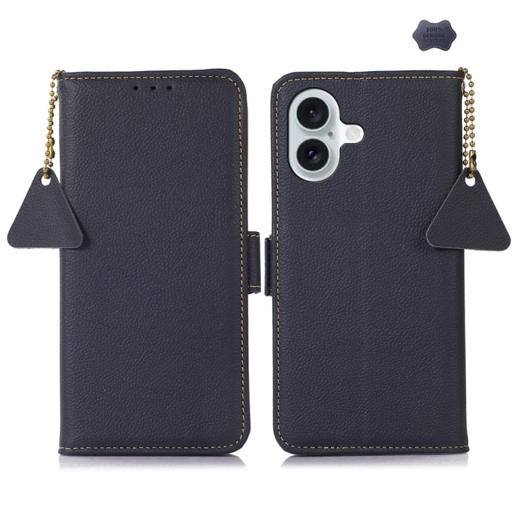 For iPhone 16 Plus Side-Magnetic TJ Genuine Leather RFID Phone Case(Blue) - iPhone 16 Plus Cases by PMC TechLife | Online Shopping South Africa | PMC TechLife | Buy Now Pay Later Mobicred