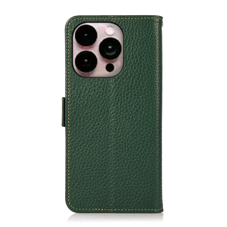 For iPhone 16 Pro Max KHAZNEH Side-Magnetic Litchi Genuine Leather RFID Case(Green) - free shipping - PMC TechLife - Order now!