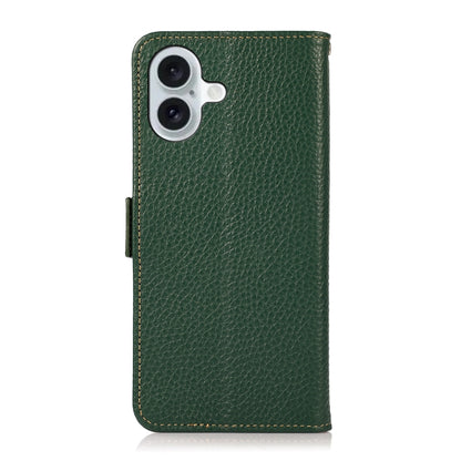 For iPhone 16 Plus KHAZNEH Side-Magnetic Litchi Genuine Leather RFID Case(Green) - iPhone 16 Plus Cases by PMC Jewellery | Online Shopping South Africa | PMC Jewellery | Buy Now Pay Later Mobicred