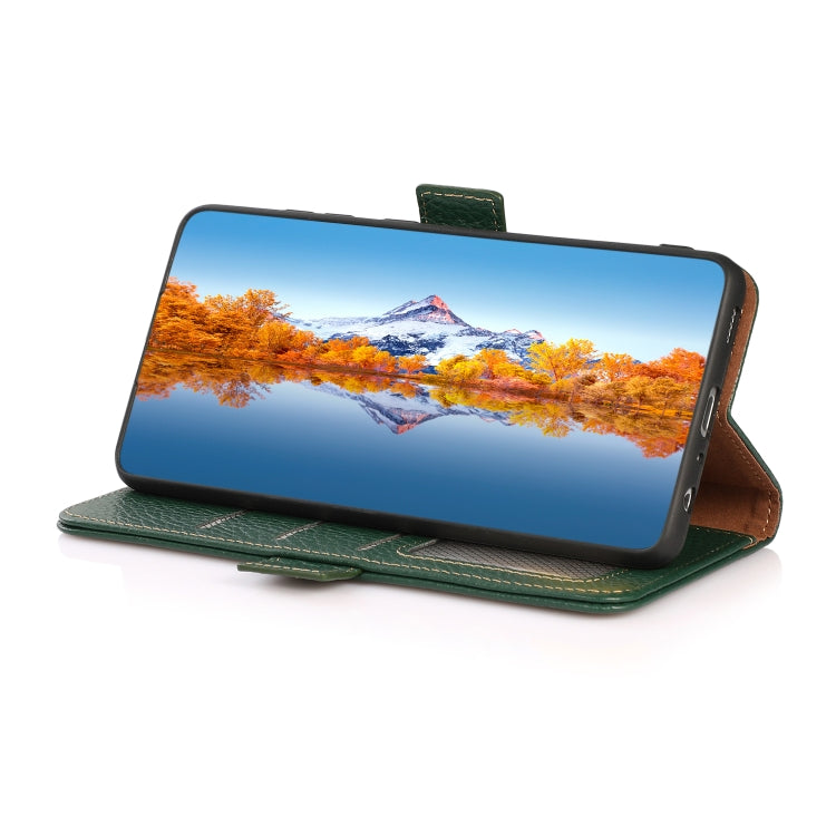 For iPhone 16 KHAZNEH Side-Magnetic Litchi Genuine Leather RFID Case(Green) - iPhone 16 Cases by PMC TechLife | Online Shopping South Africa | PMC TechLife | Buy Now Pay Later Mobicred