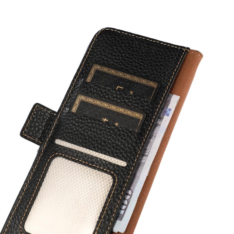 For iPhone 17 Pro KHAZNEH Side-Magnetic Litchi Genuine Leather RFID Case(Black) - free shipping - PMc TechLife - Order now!