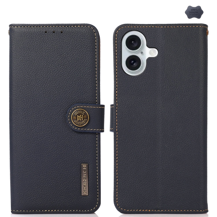 For iPhone 16 Plus KHAZNEH Custer Genuine Leather RFID Phone Case(Blue) - iPhone 16 Plus Cases by PMC TechLife | Online Shopping South Africa | PMC TechLife | Buy Now Pay Later Mobicred