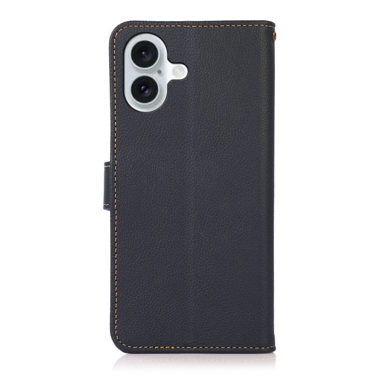 For iPhone 16 Plus KHAZNEH Custer Genuine Leather RFID Phone Case(Blue) - iPhone 16 Plus Cases by PMC TechLife | Online Shopping South Africa | PMC TechLife | Buy Now Pay Later Mobicred