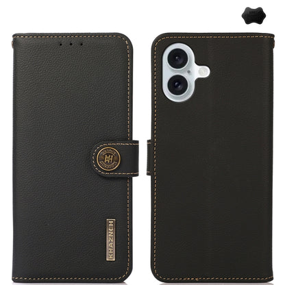 For iPhone 16 KHAZNEH Custer Genuine Leather RFID Phone Case(Black) - iPhone 16 Cases by PMC Jewellery | Online Shopping South Africa | PMC Jewellery | Buy Now Pay Later Mobicred