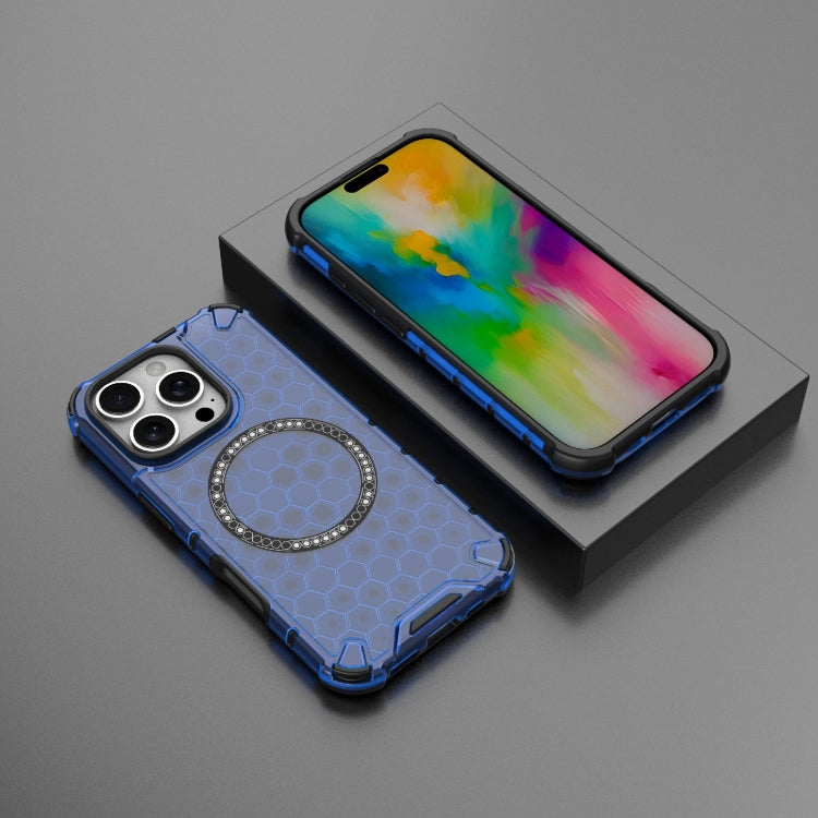 For iPhone 16 Pro Honeycomb Magnetic Ring Shockproof Phone Case(Blue) - iPhone 16 Pro Cases by PMC Jewellery | Online Shopping South Africa | PMC Jewellery | Buy Now Pay Later Mobicred