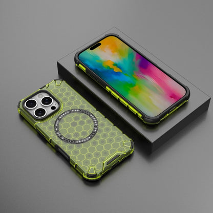 For iPhone 16 Pro Honeycomb Magnetic Ring Shockproof Phone Case(Green) - iPhone 16 Pro Cases by PMC Jewellery | Online Shopping South Africa | PMC Jewellery | Buy Now Pay Later Mobicred