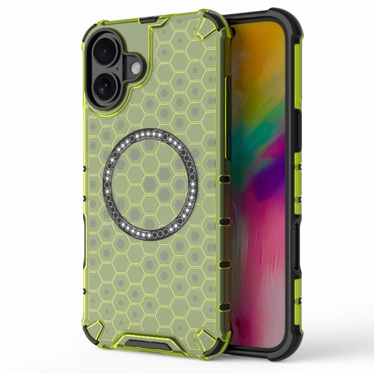 For iPhone 16 Plus Honeycomb Magnetic Ring Shockproof Phone Case(Green) - iPhone 16 Plus Cases by PMC Jewellery | Online Shopping South Africa | PMC Jewellery | Buy Now Pay Later Mobicred