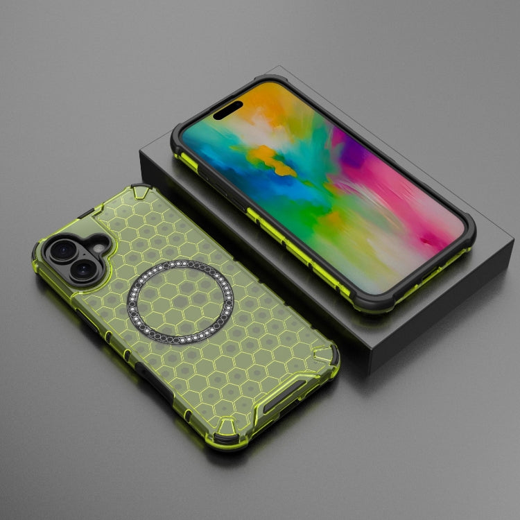 For iPhone 16 Plus Honeycomb Magnetic Ring Shockproof Phone Case(Green) - iPhone 16 Plus Cases by PMC Jewellery | Online Shopping South Africa | PMC Jewellery | Buy Now Pay Later Mobicred