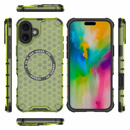 For iPhone 16 Plus Honeycomb Magnetic Ring Shockproof Phone Case(Green) - iPhone 16 Plus Cases by PMC Jewellery | Online Shopping South Africa | PMC Jewellery | Buy Now Pay Later Mobicred