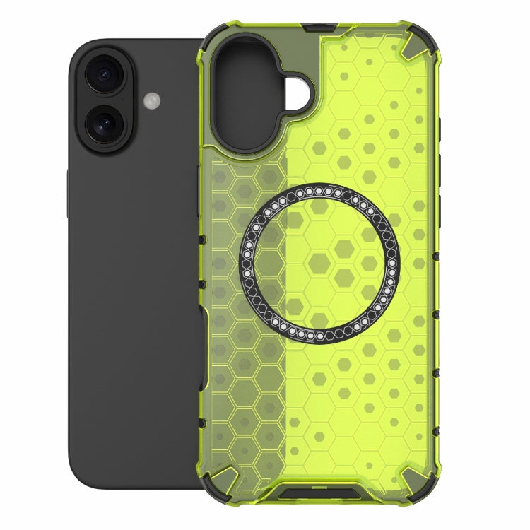 For iPhone 16 Plus Honeycomb Magnetic Ring Shockproof Phone Case(Green) - iPhone 16 Plus Cases by PMC Jewellery | Online Shopping South Africa | PMC Jewellery | Buy Now Pay Later Mobicred