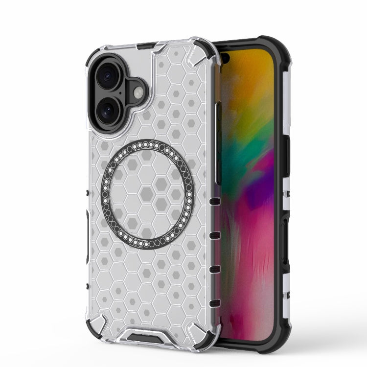 For iPhone 16 Honeycomb Magnetic Ring Shockproof Phone Case(White) - iPhone 16 Cases by PMC TechLife | Online Shopping South Africa | PMC TechLife | Buy Now Pay Later Mobicred