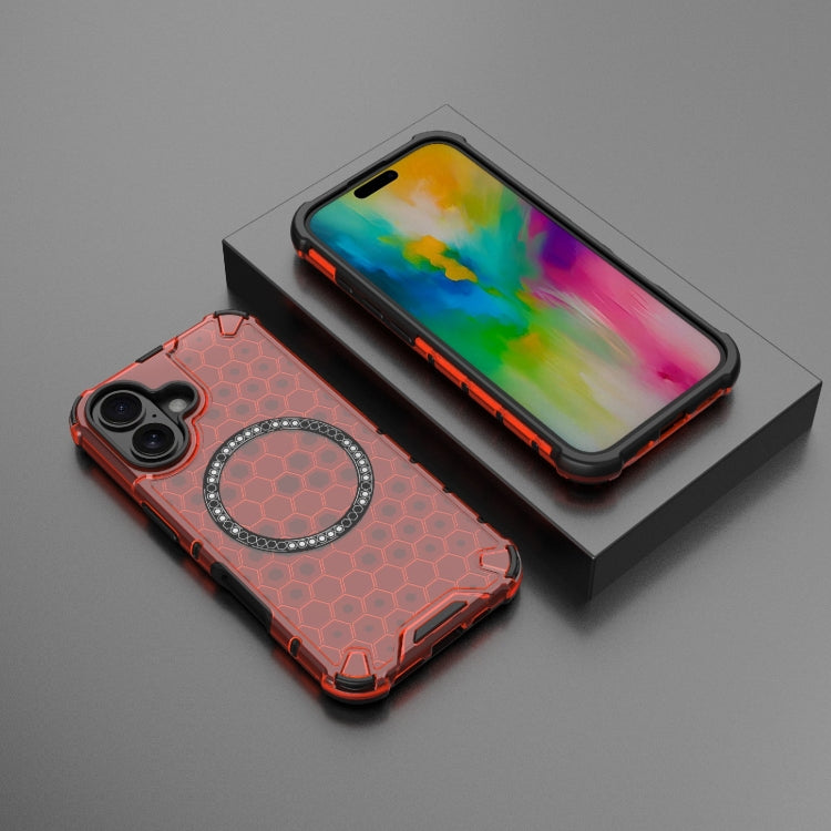 For iPhone 16 Honeycomb Magnetic Ring Shockproof Phone Case(Red) - iPhone 16 Cases by PMC TechLife | Online Shopping South Africa | PMC TechLife | Buy Now Pay Later Mobicred