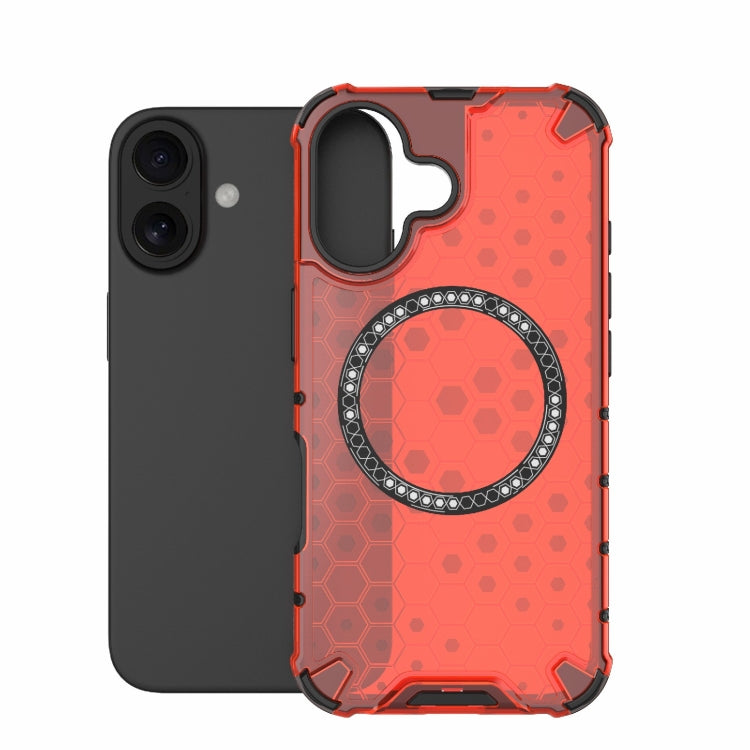 For iPhone 16 Honeycomb Magnetic Ring Shockproof Phone Case(Red) - iPhone 16 Cases by PMC Jewellery | Online Shopping South Africa | PMC Jewellery | Buy Now Pay Later Mobicred