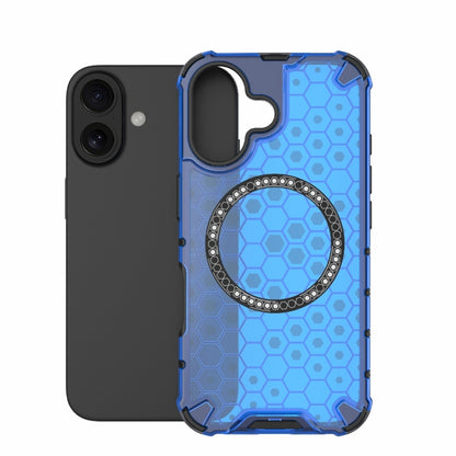 For iPhone 16 Honeycomb Magnetic Ring Shockproof Phone Case(Blue) - iPhone 16 Cases by PMC Jewellery | Online Shopping South Africa | PMC Jewellery | Buy Now Pay Later Mobicred