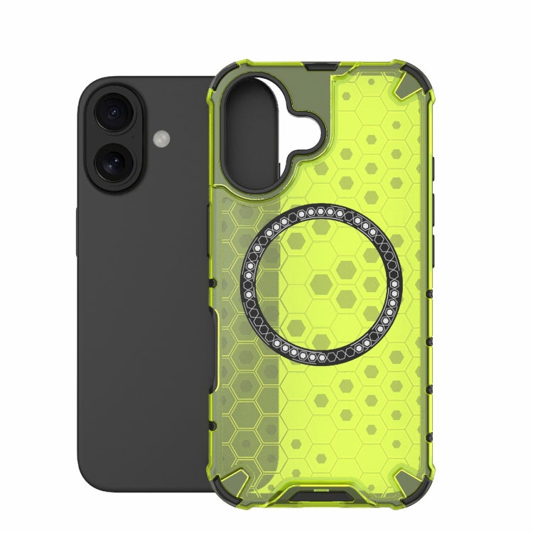 For iPhone 16 Honeycomb Magnetic Ring Shockproof Phone Case(Green) - free shipping - PMC TechLife - Order now!