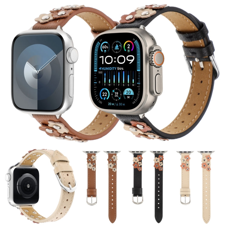 For Apple Watch Ultra 2 49mm Stitched Flower Leather Watch Band(Brown) - Watch Bands by PMC TechLife | Online Shopping South Africa | PMC TechLife | Buy Now Pay Later Mobicred