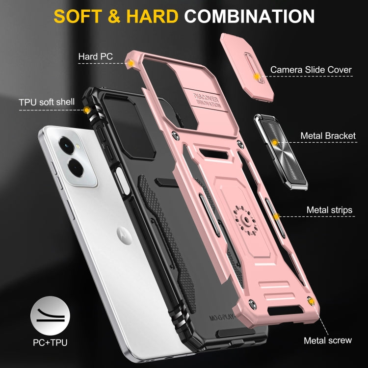 For Motorola Moto G Play 5G 2024 Armor PC + TPU Camera Shield Phone Case(Rose Gold) - Motorola Cases by PMC Jewellery | Online Shopping South Africa | PMC Jewellery | Buy Now Pay Later Mobicred