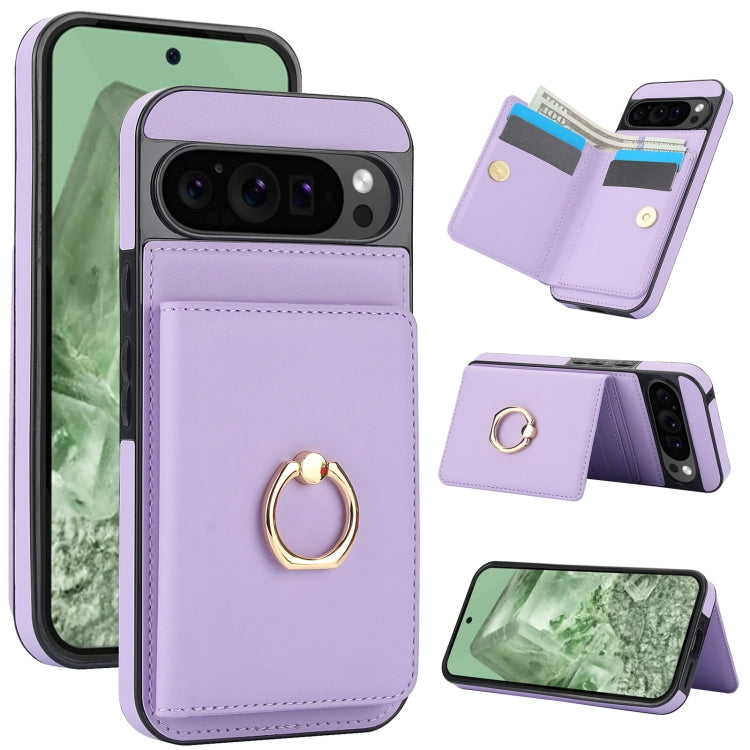 For Google Pixel 9 Pro XL RFID Anti-theft Card Ring Holder Phone Case(Purple) - Google Cases by PMC Jewellery | Online Shopping South Africa | PMC Jewellery | Buy Now Pay Later Mobicred