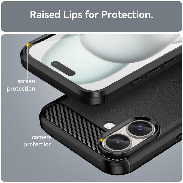 For iPhone 16 Plus Brushed Texture Carbon Fiber TPU Phone Case(Black) - iPhone 16 Plus Cases by PMC TechLife | Online Shopping South Africa | PMC TechLife | Buy Now Pay Later Mobicred