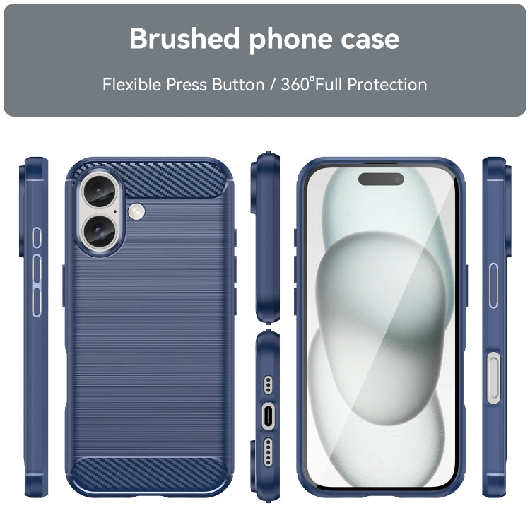 For iPhone 16 Brushed Texture Carbon Fiber TPU Phone Case(Blue) - iPhone 16 Cases by PMC TechLife | Online Shopping South Africa | PMC TechLife | Buy Now Pay Later Mobicred